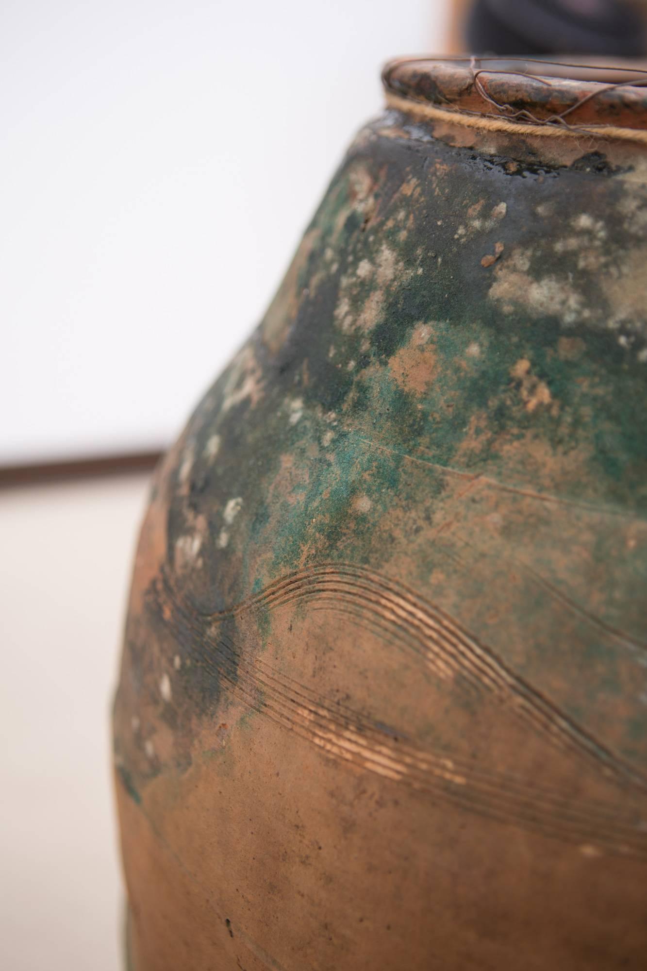 Very Large Clay Vase with Metal Stand 2
