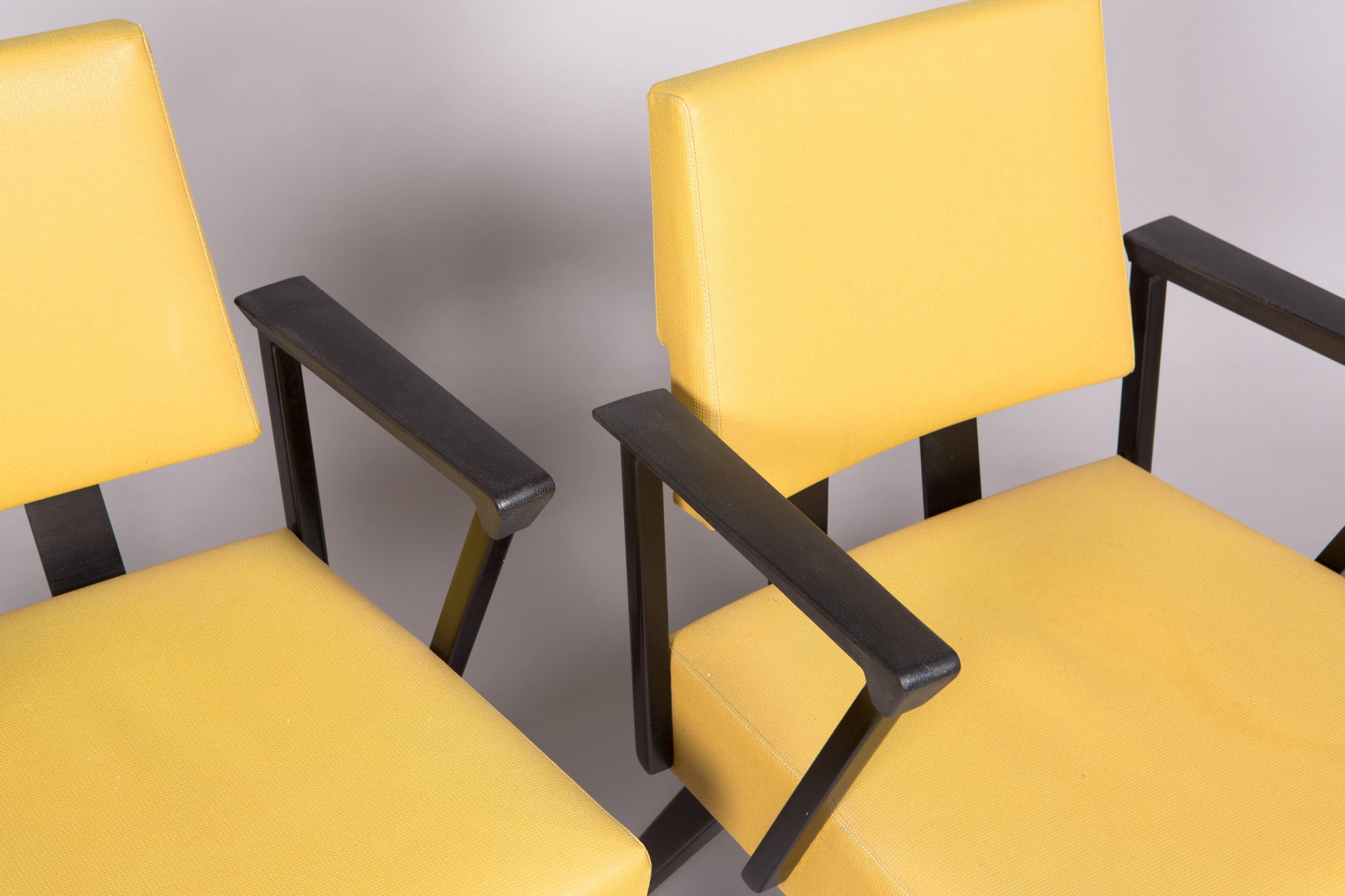 Original Yellow and Black Midcentury Armchairs In Good Condition In New York, NY