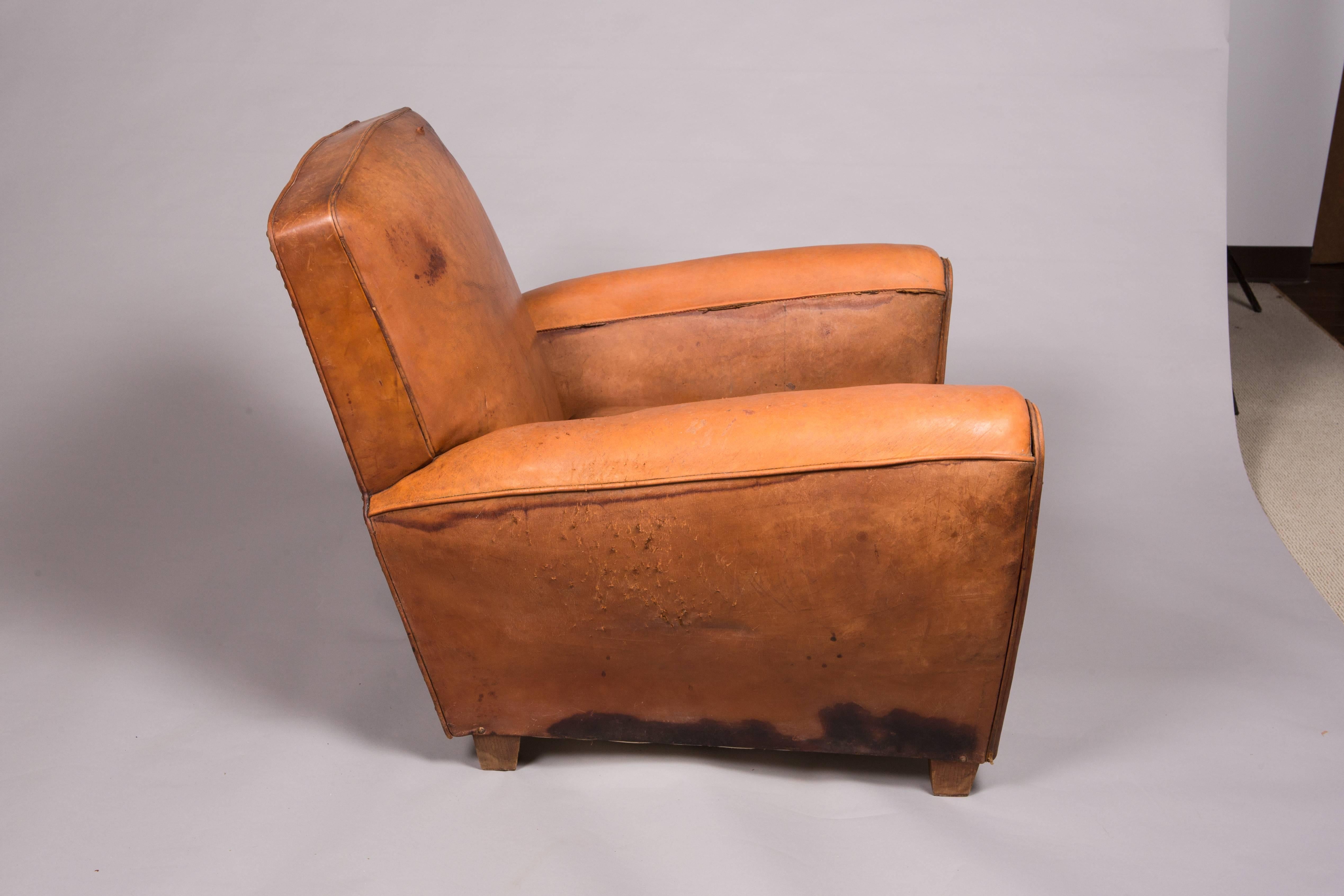 20th Century 1970s Beautifully Distressed Beat-Up Leather Chair