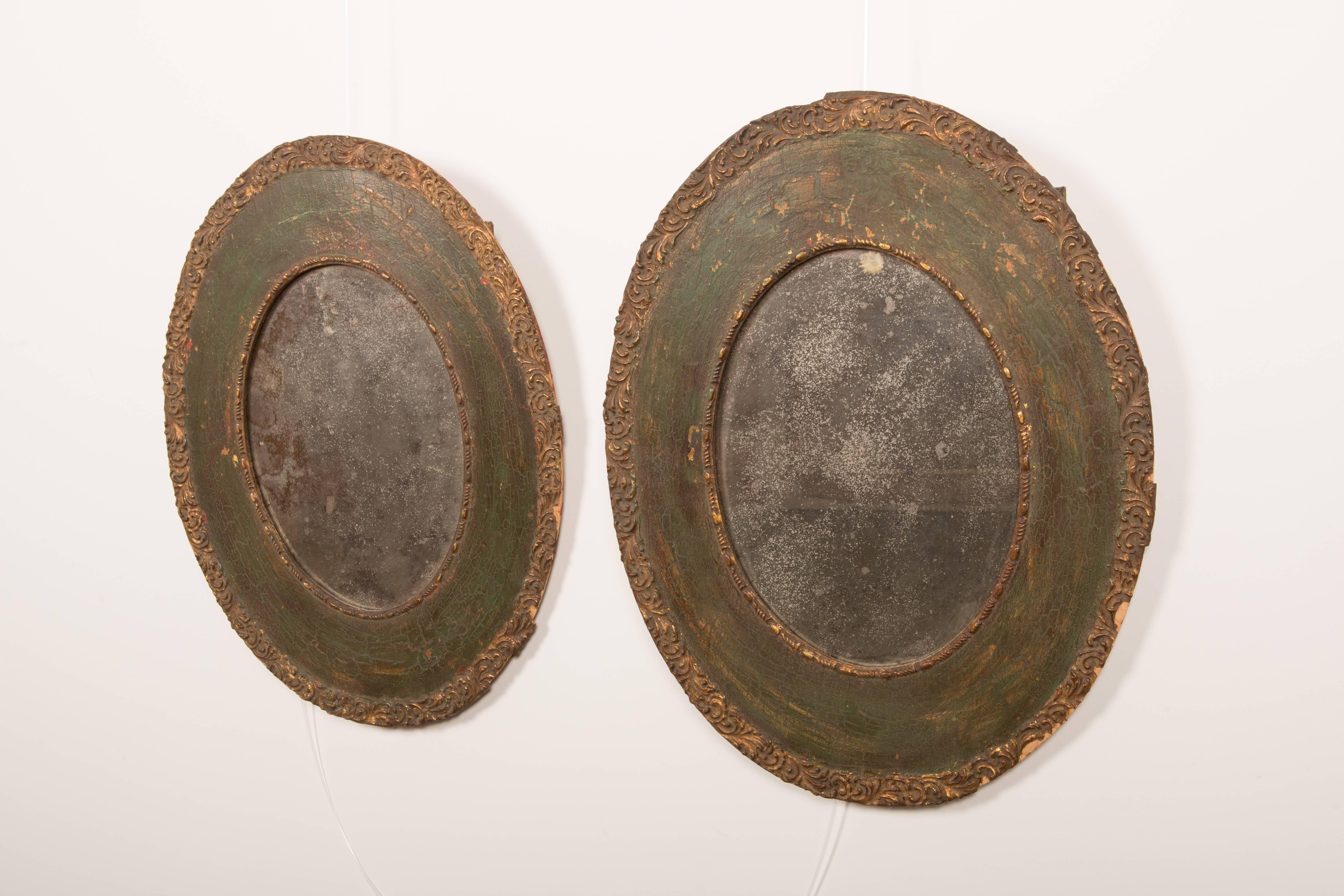 French Pair of 19th-Century Antique Oval Mirrors