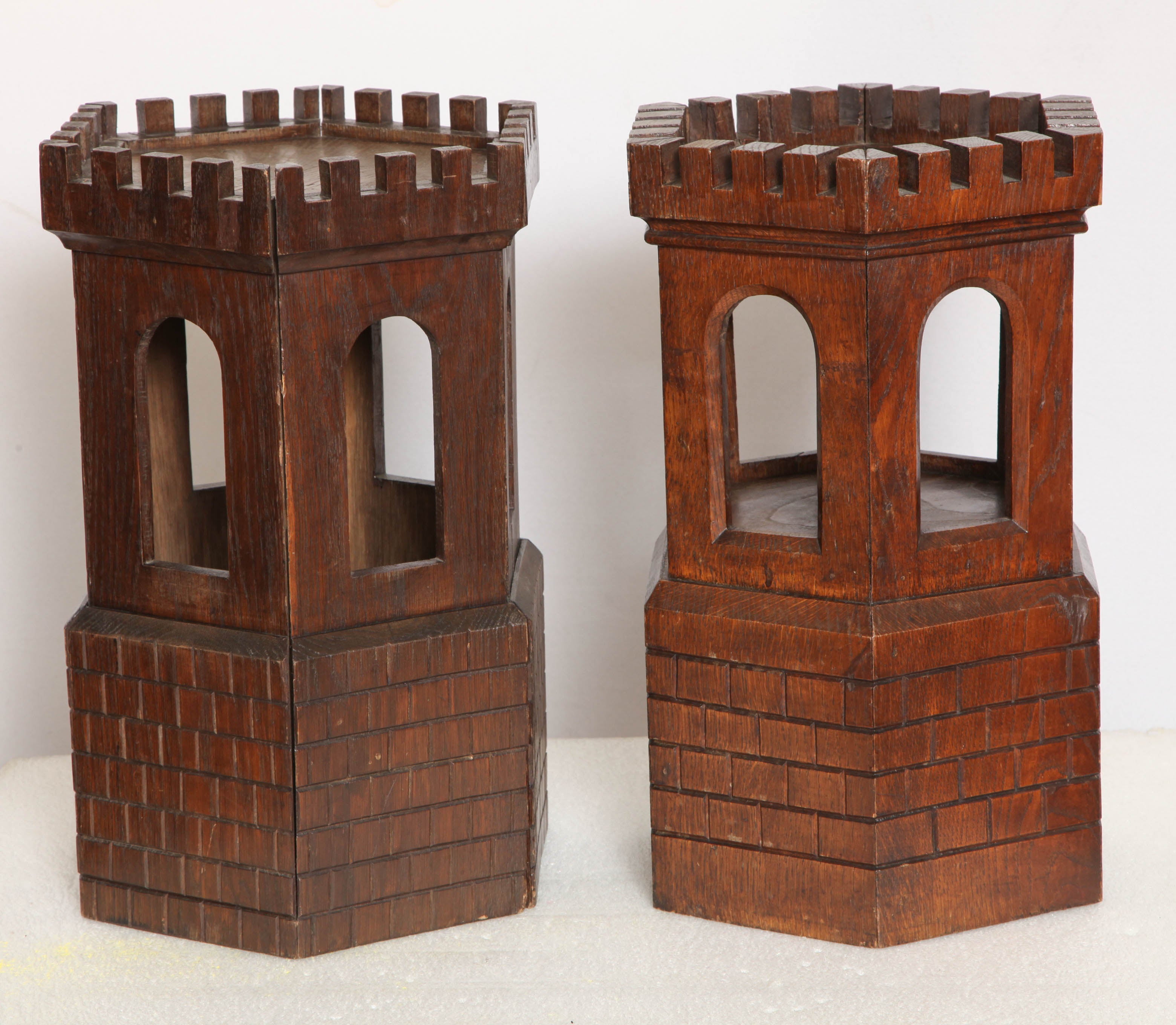 Intricately carved Oak castle models from the early Victorian era. 