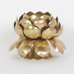 Large Mid-Century Brass Lotus Candleholder