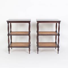 Pair of British Colonial Style Three-Tiered Mahogany Stands