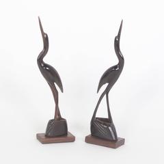 Pair of Mid-Century Carved Steer Horn Bird Sculptures