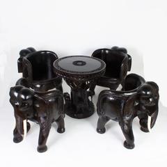Anglo Indian Style Elephant Chair and Table Set