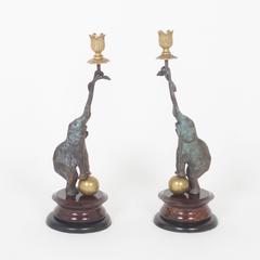 Sophisticated Mid-Century Pair of Elephant Candleholders