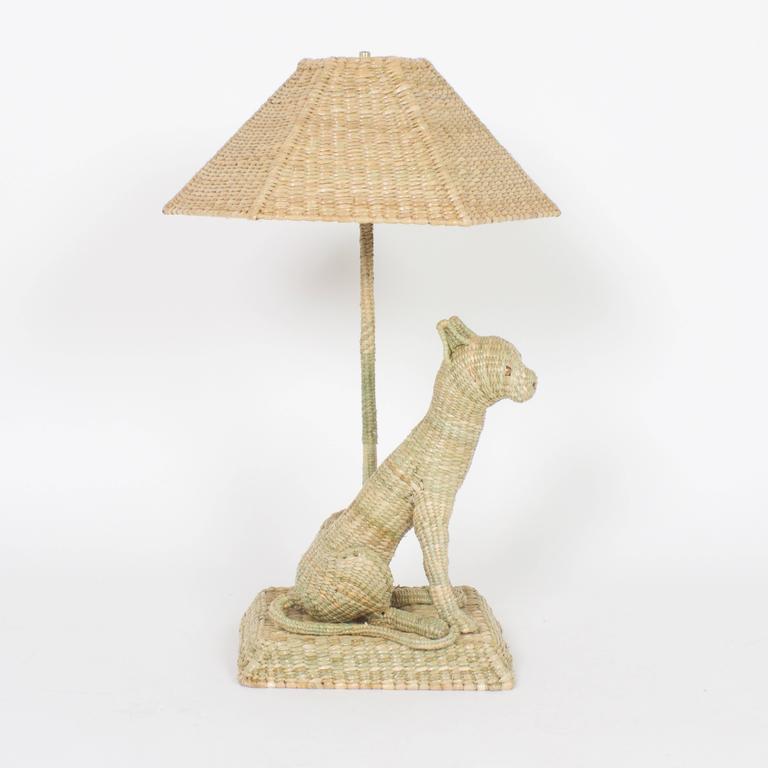 Fun And Folky Wicker Cat Table Lamps By Mario Torres For At 1stdibs Fun And Folky Wicker Or Reed Table Lamps In The Shape Of Seated Cats These