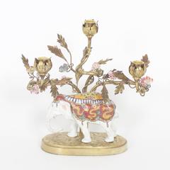 Antique Pair of French Boudoir Porcelain Elephant Candlesticks