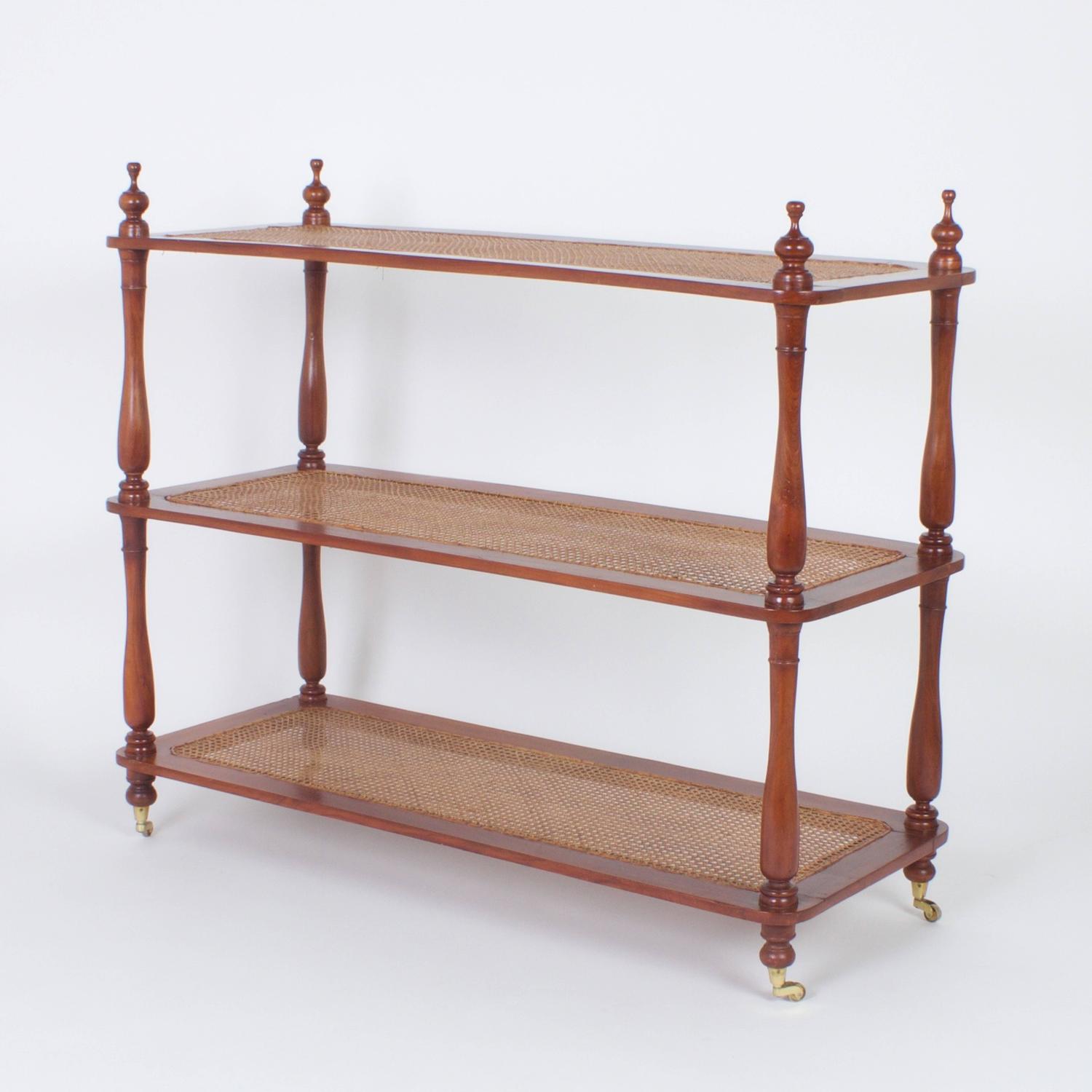 ThreeTiered Antique Cane Shelf Etagere or Set of Shelves in Mahogany