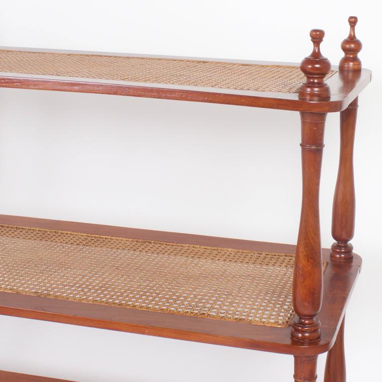 ThreeTiered Antique Cane Shelf Etagere or Set of Shelves in Mahogany