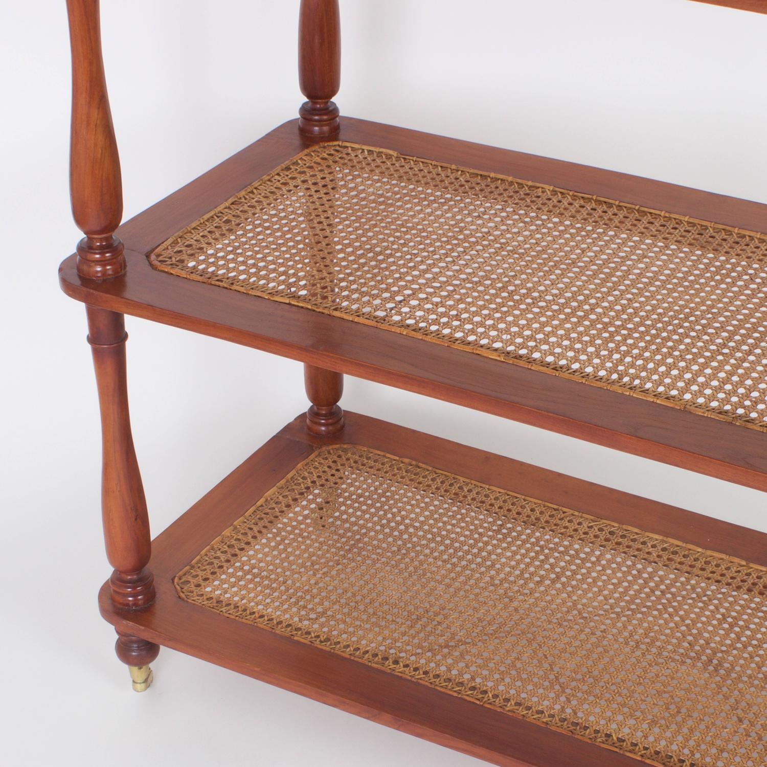 Three Tiered Antique Cane Shelf Etagere Or Set Of Shelves