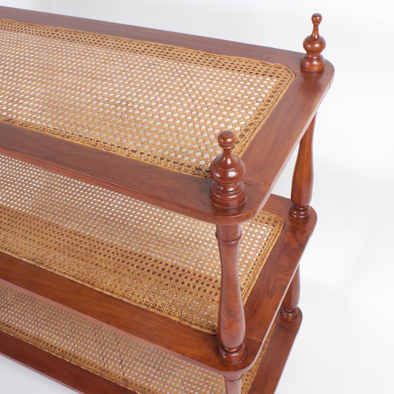 ThreeTiered Antique Cane Shelf Etagere or Set of Shelves in Mahogany