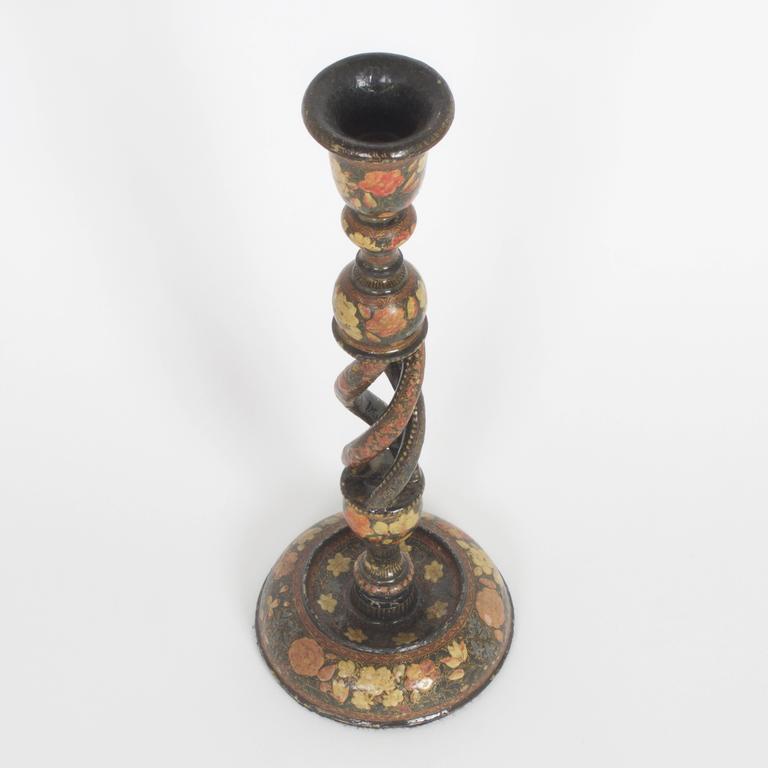 Pair of Large Antique Kashmiri Candlesticks at 1stDibs