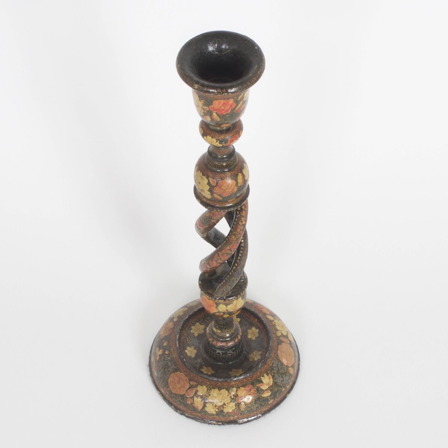 Pair of Large Antique Kashmiri Candlesticks For Sale at 1stdibs