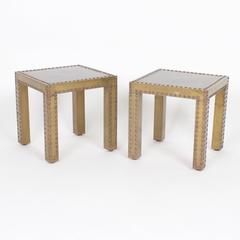 Vintage Pair of Brass Parsons Tables with Studs
