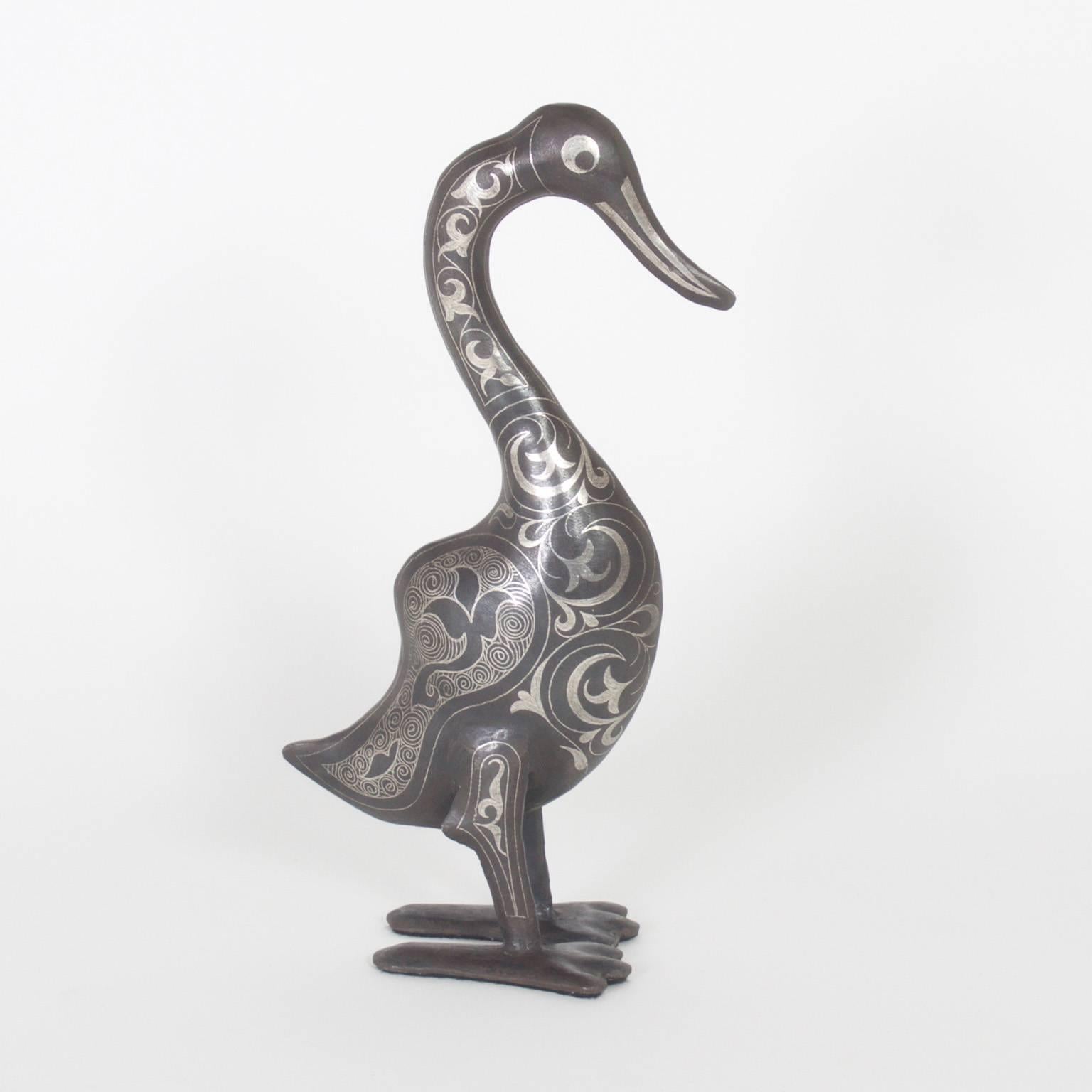 Vintage Pair of Moroccan Silvered Metal Ducks 1