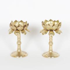 Pair of Lotus Candleholders or Candlesticks, Plus One