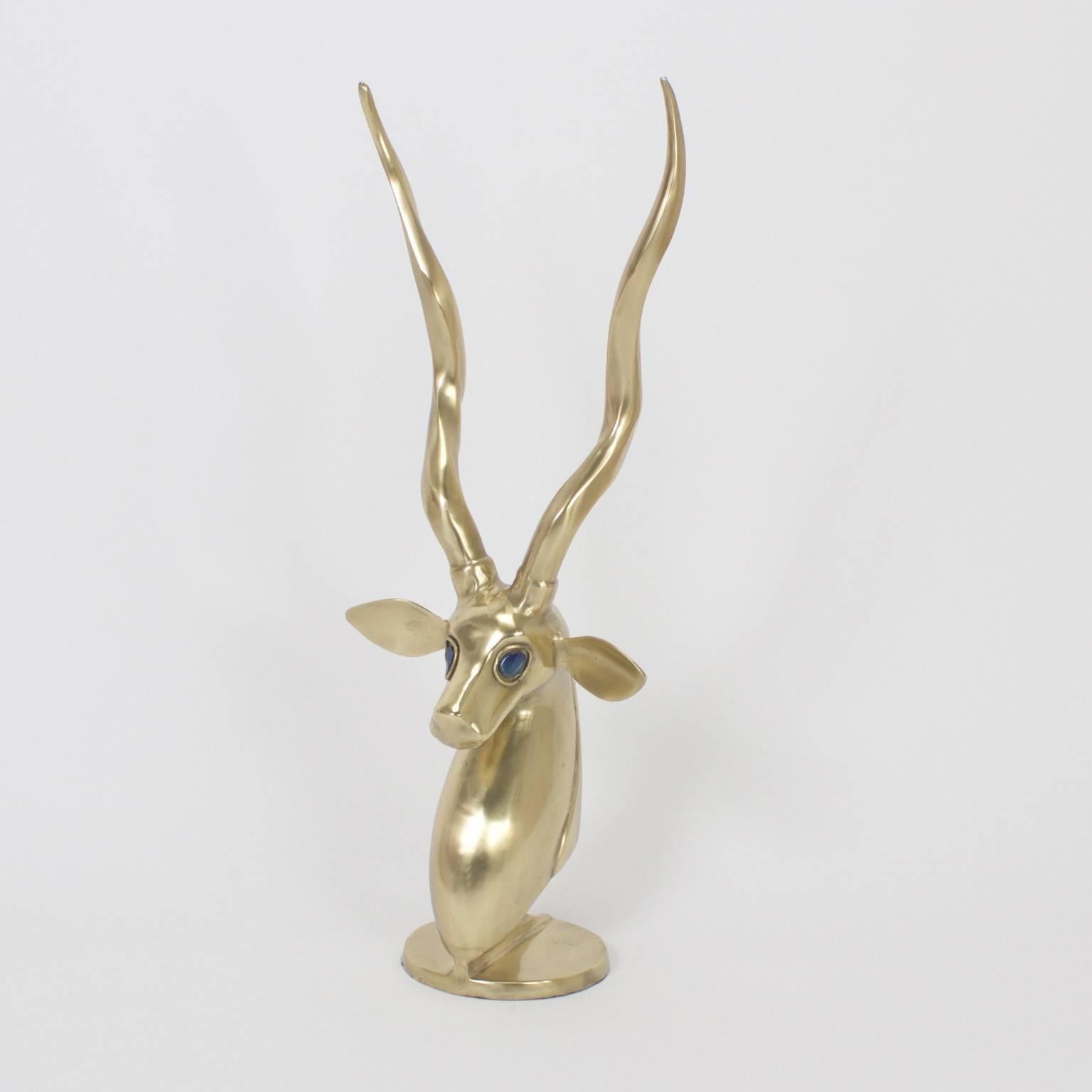 Mid-Century Modern Pair of Modern Brass Gazelle Sculptures