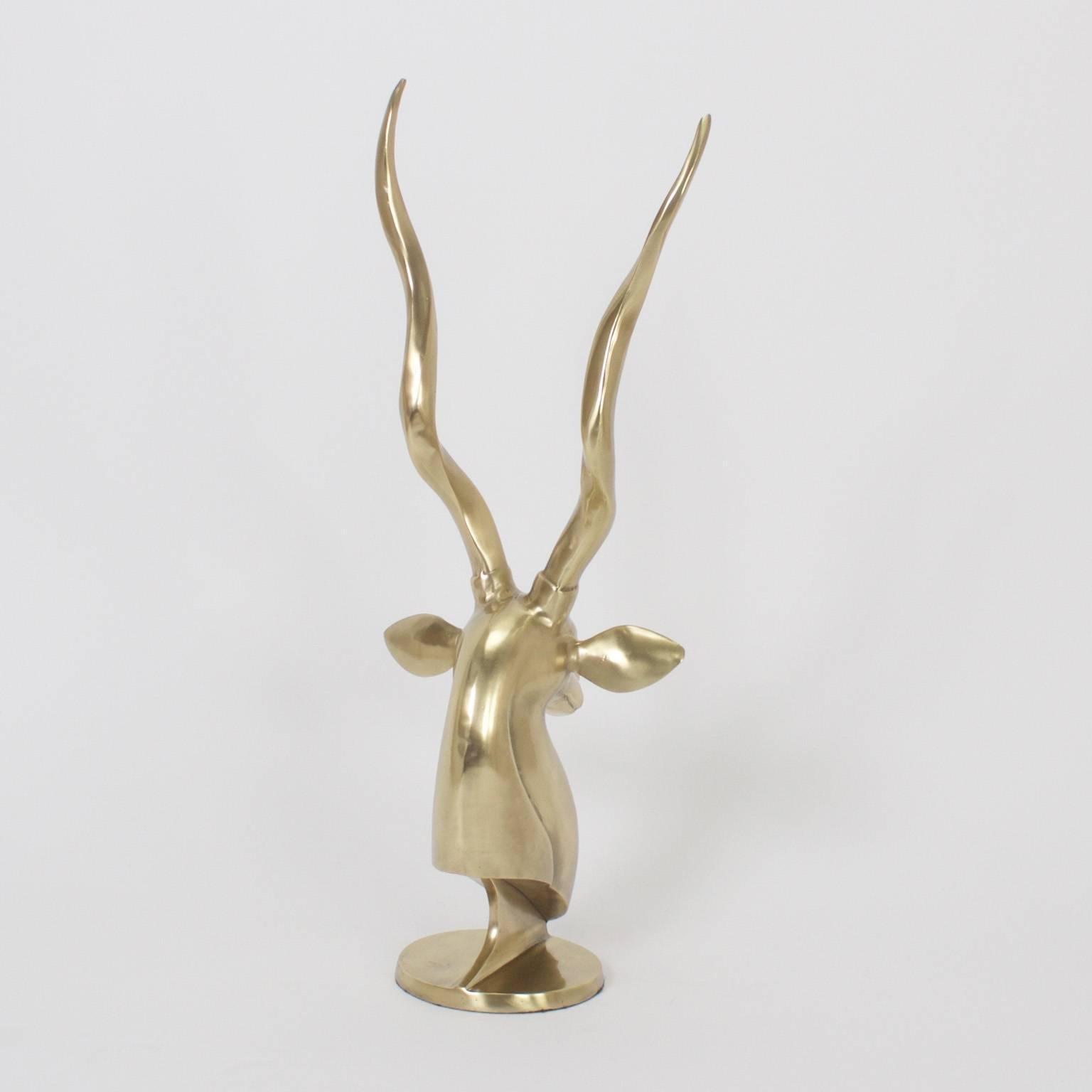 Pair of Modern Brass Gazelle Sculptures In Good Condition In Palm Beach, FL