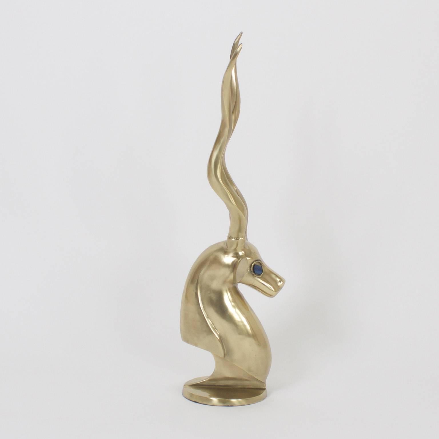 English Pair of Modern Brass Gazelle Sculptures