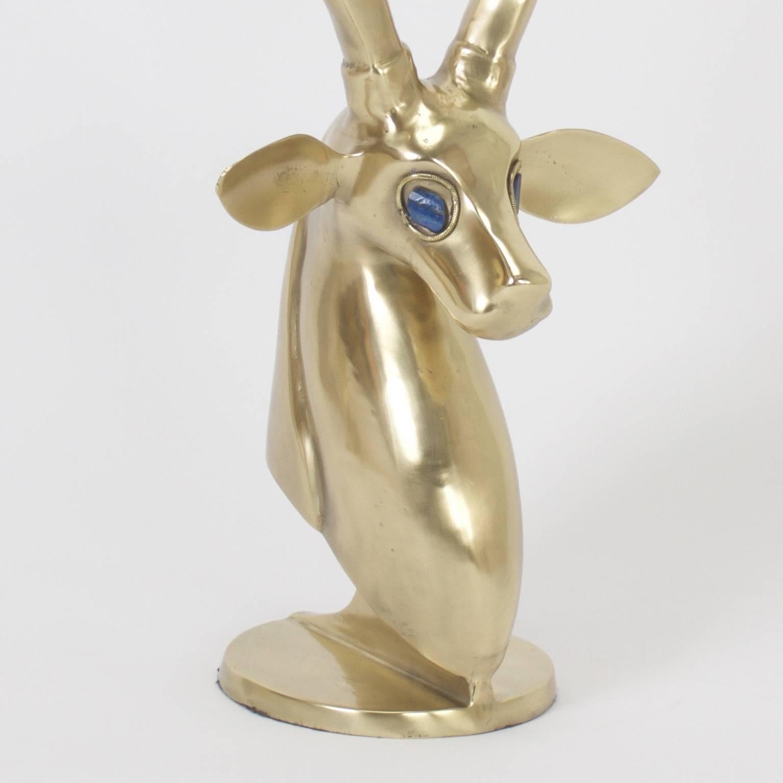 Pair of Modern Brass Gazelle Sculptures 1