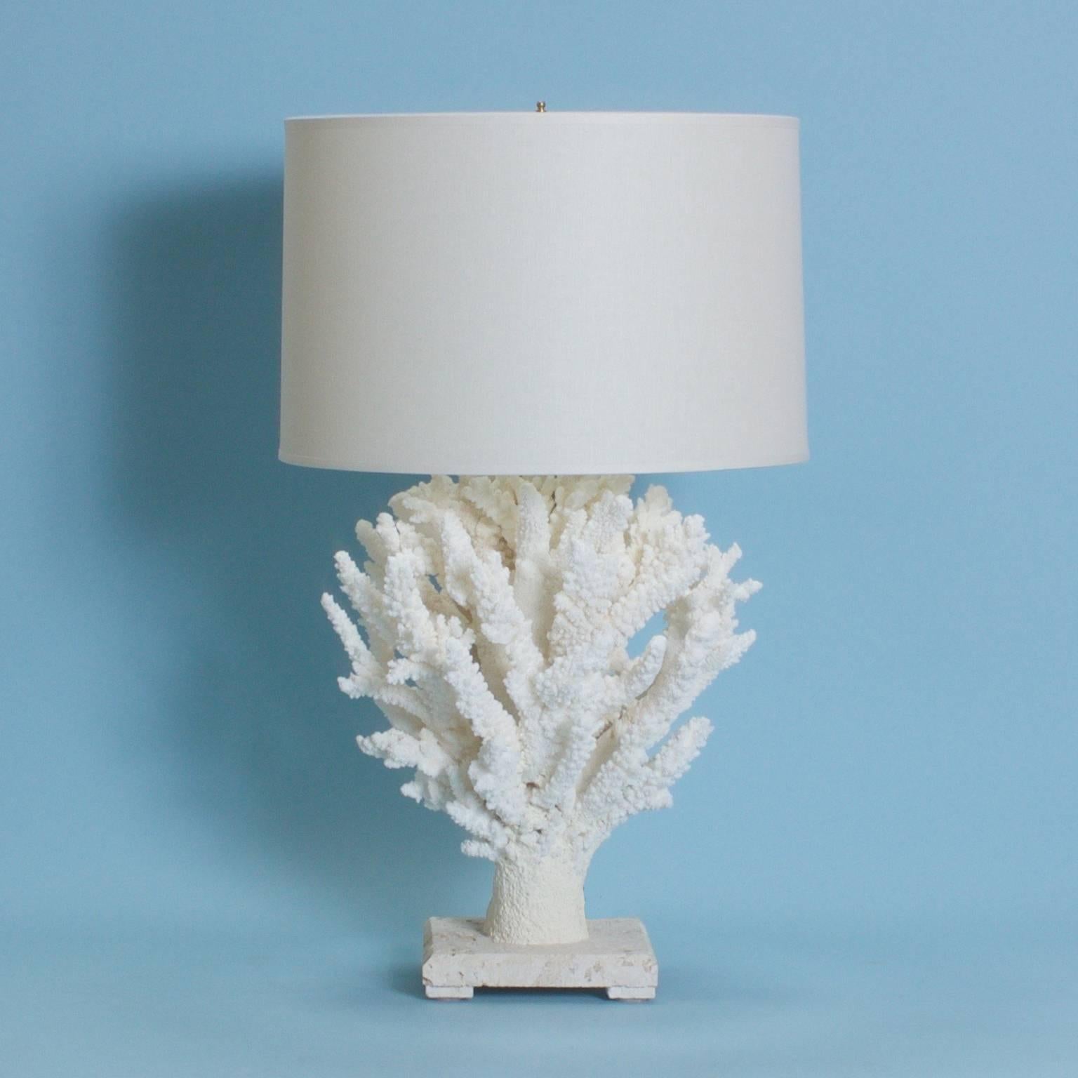 Pair of branch coral table lamps with lovely organic hues. These one of a kind lamps have been designed and crafted by F. S. Henemader from authentic farmed coral and presented on custom coquina bases.

 