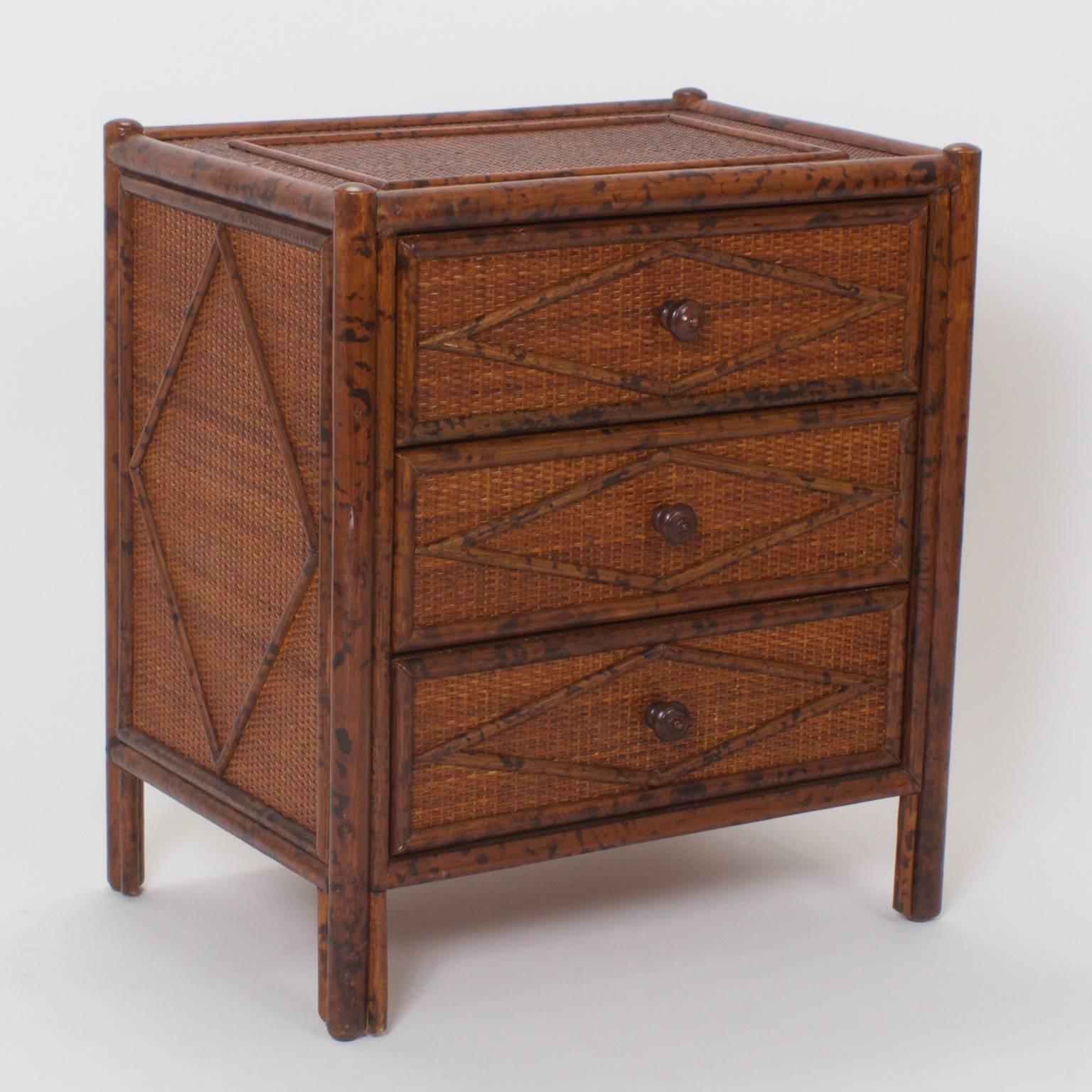 American Pair of Mid-Century Faux Bamboo Nightstands