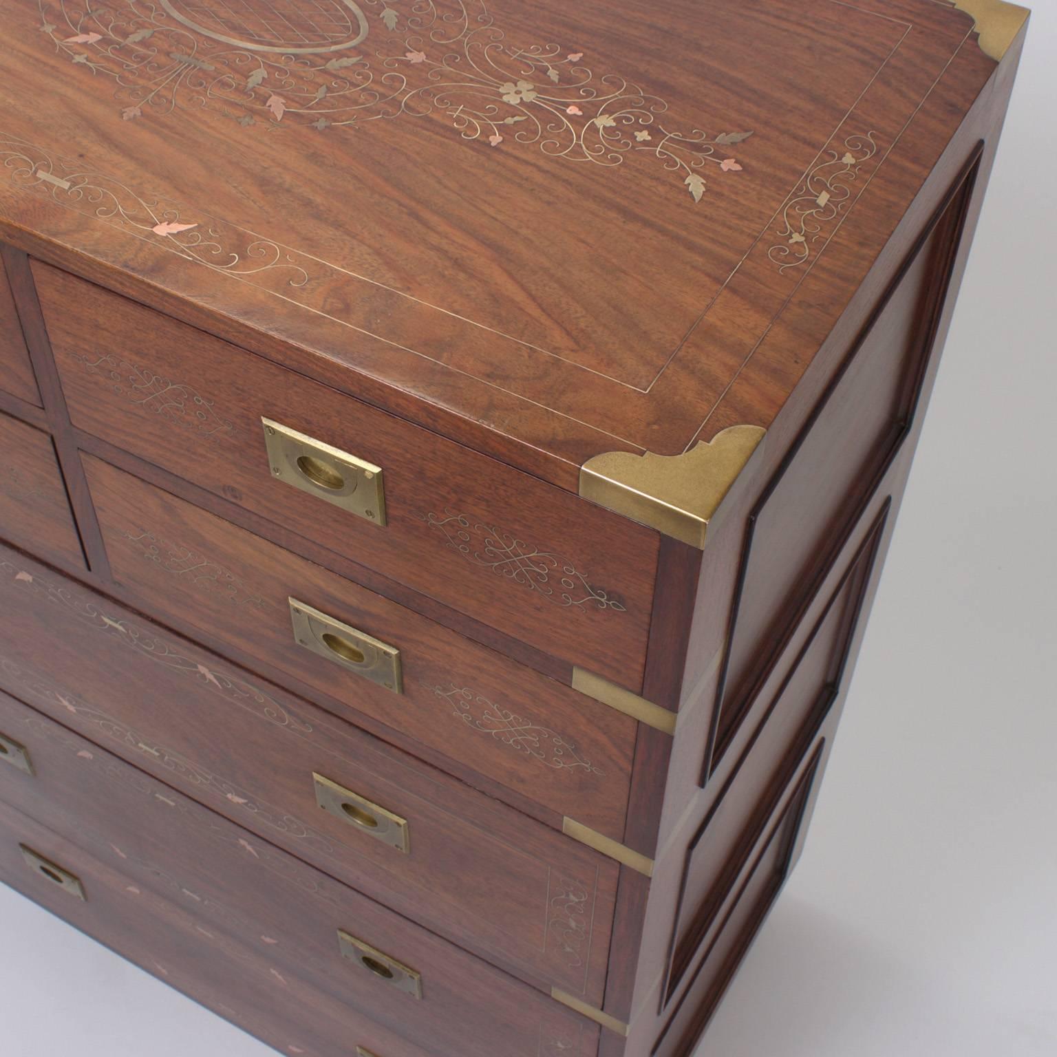 20th Century Campaign Style Gentleman's Chest of Drawers