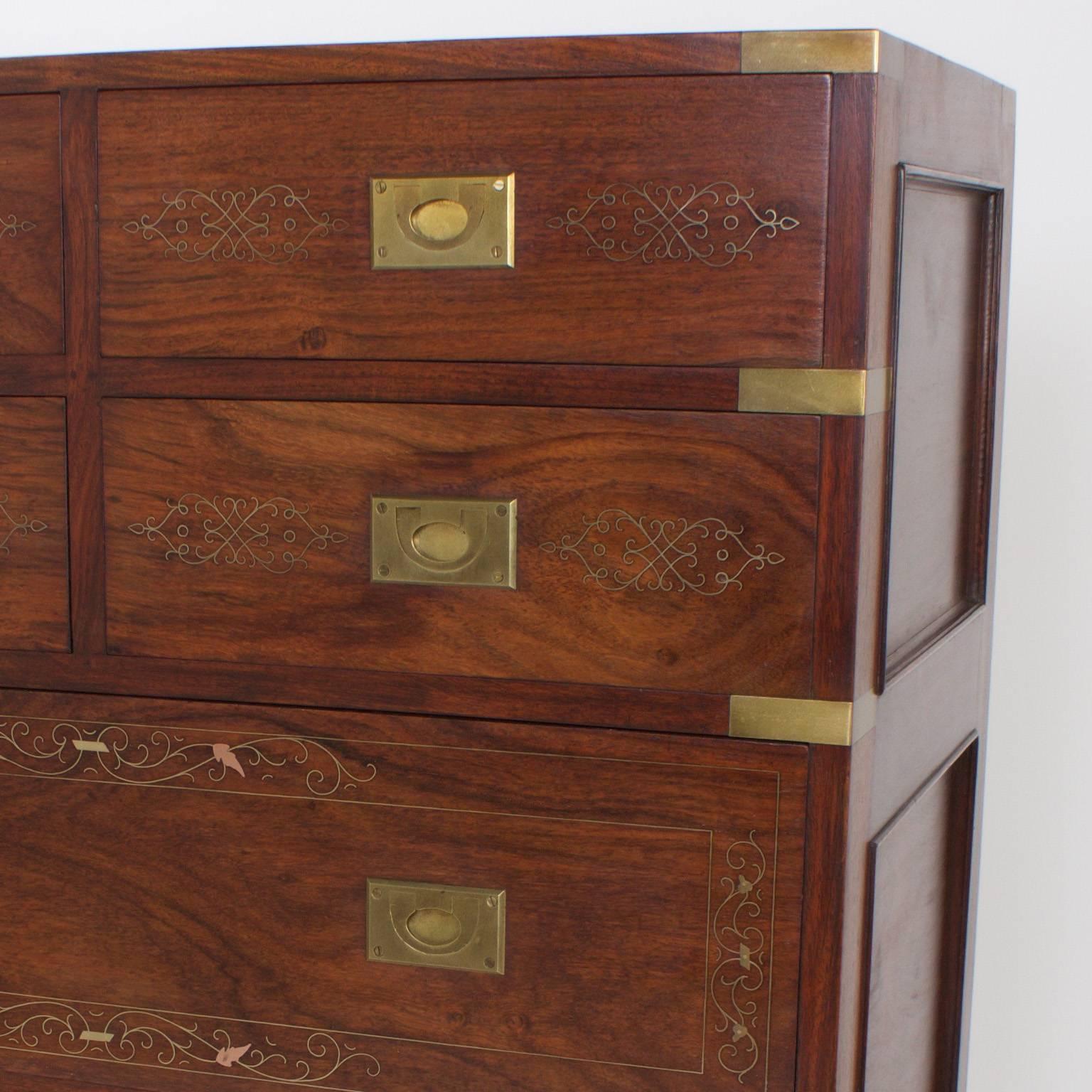 Campaign Style Gentleman's Chest of Drawers In Excellent Condition In Palm Beach, FL