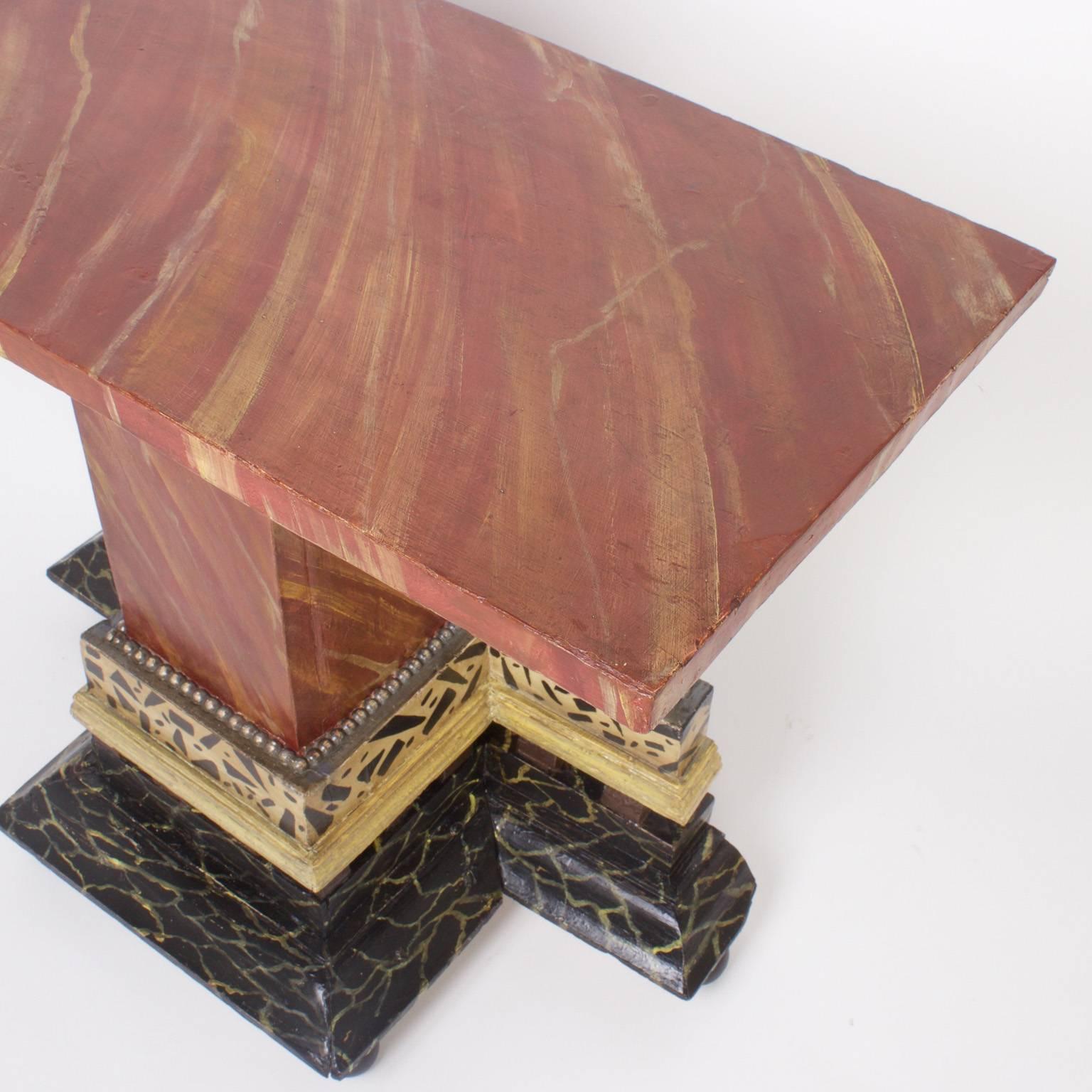 Pair of Italian Antique Faux Marble Consoles In Good Condition For Sale In Palm Beach, FL