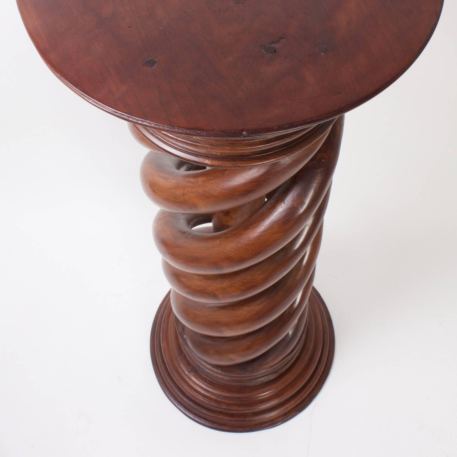 Neoclassical Antique 19th Century Large Spiral Carved Mahogany Pedestal