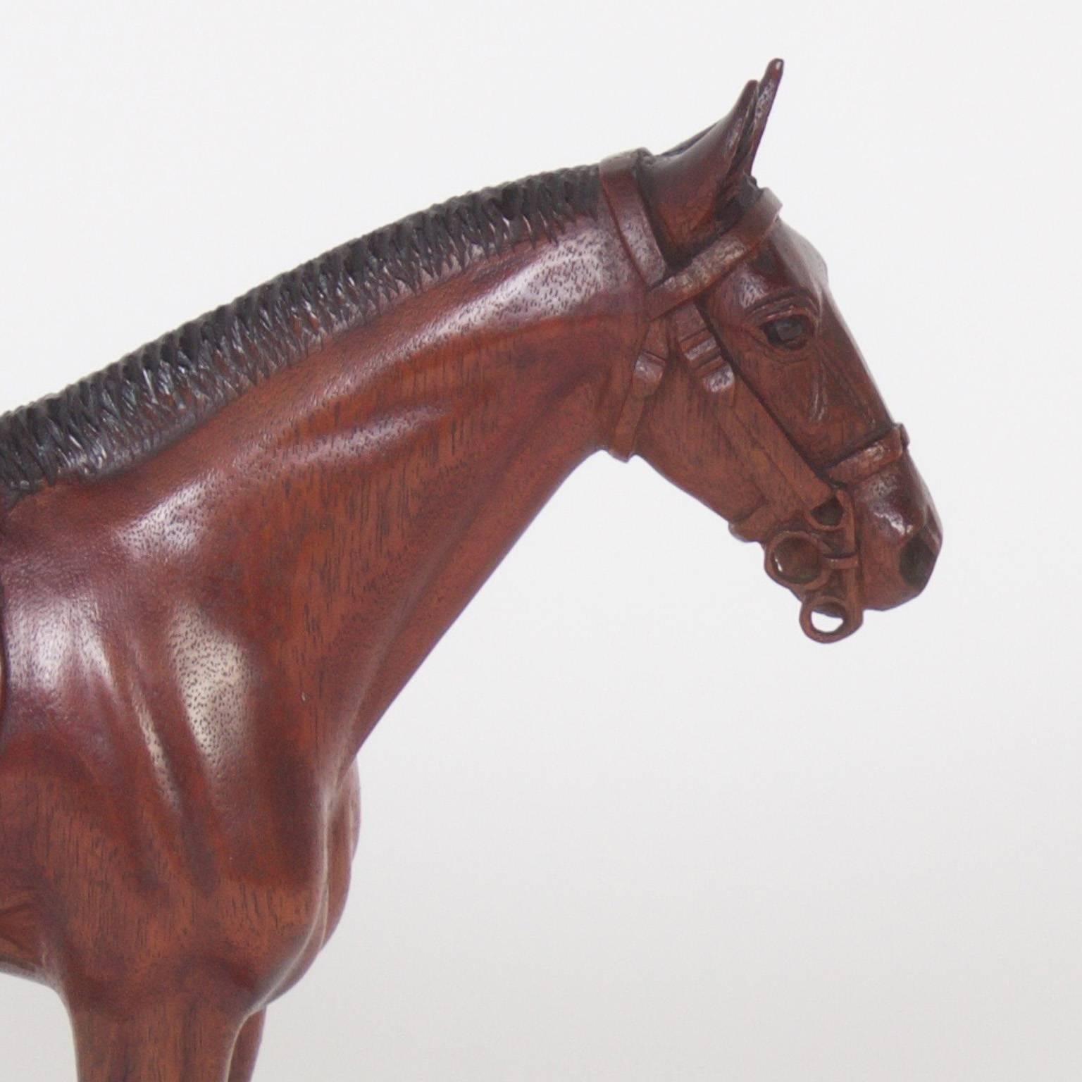 Mahogany Two Peter Giba Horse Carvings