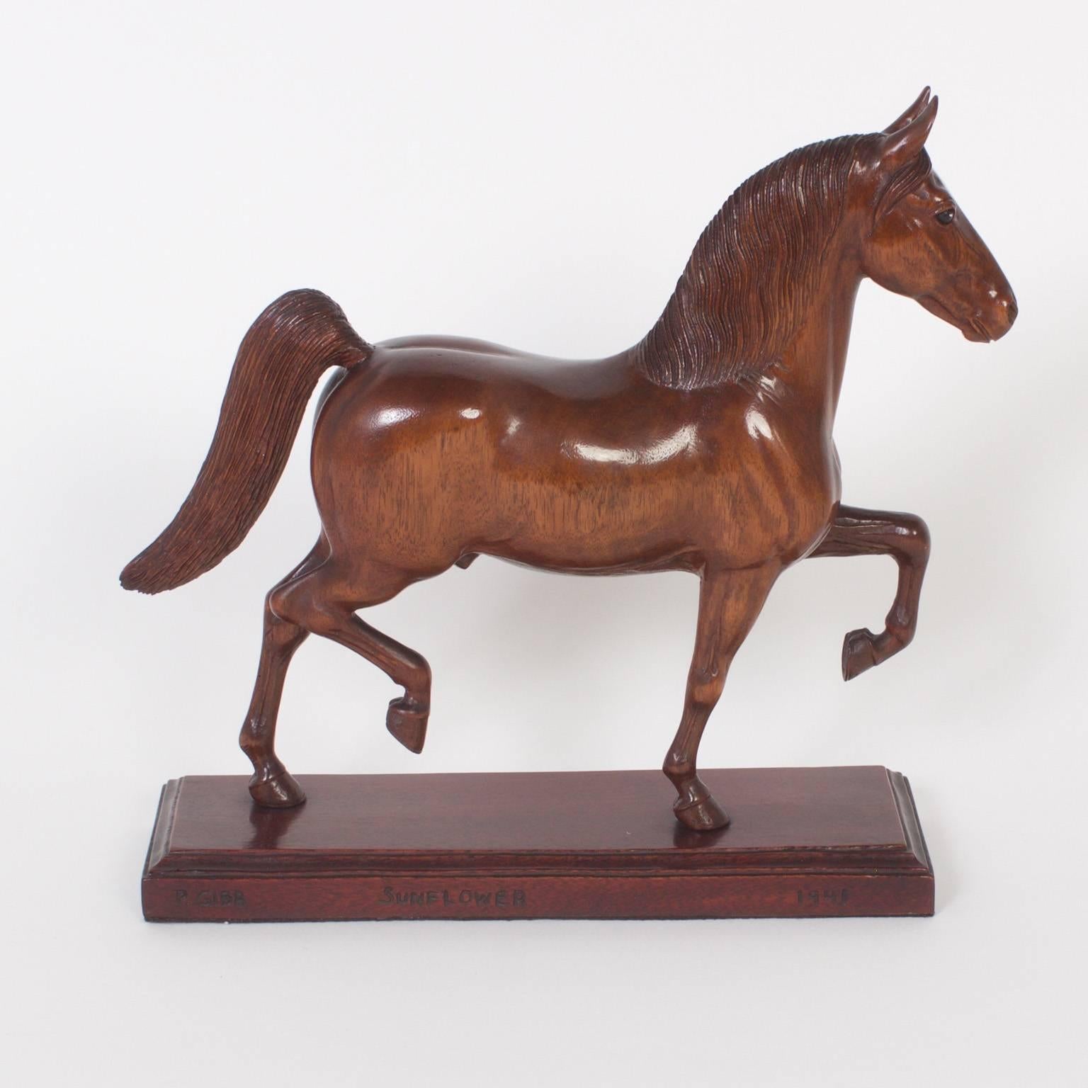 20th Century Two Peter Giba Horse Carvings