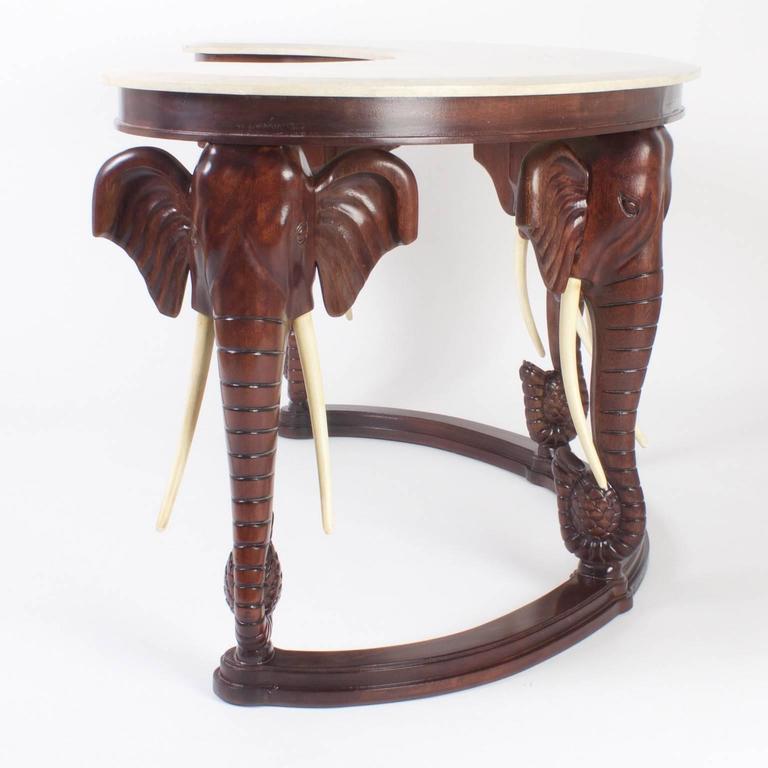 Mid Century Mahogany Maitland Smith Desk With Elephant Motif For Mid Century Mahogany Maitland Smith