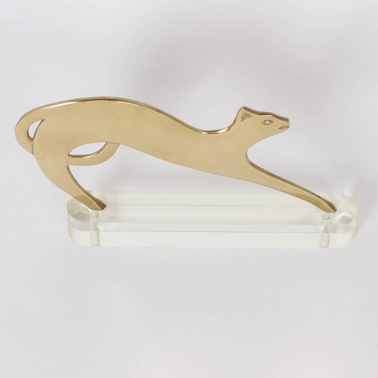 MidCentury Brass Cat Doorstop on Lucite For Sale at 1stDibs