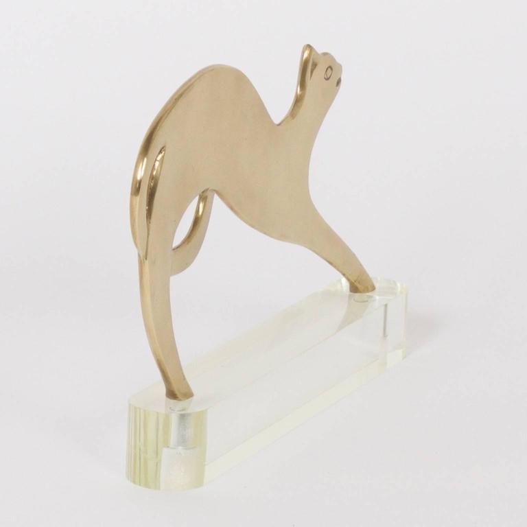 MidCentury Brass Cat Doorstop on Lucite For Sale at 1stDibs