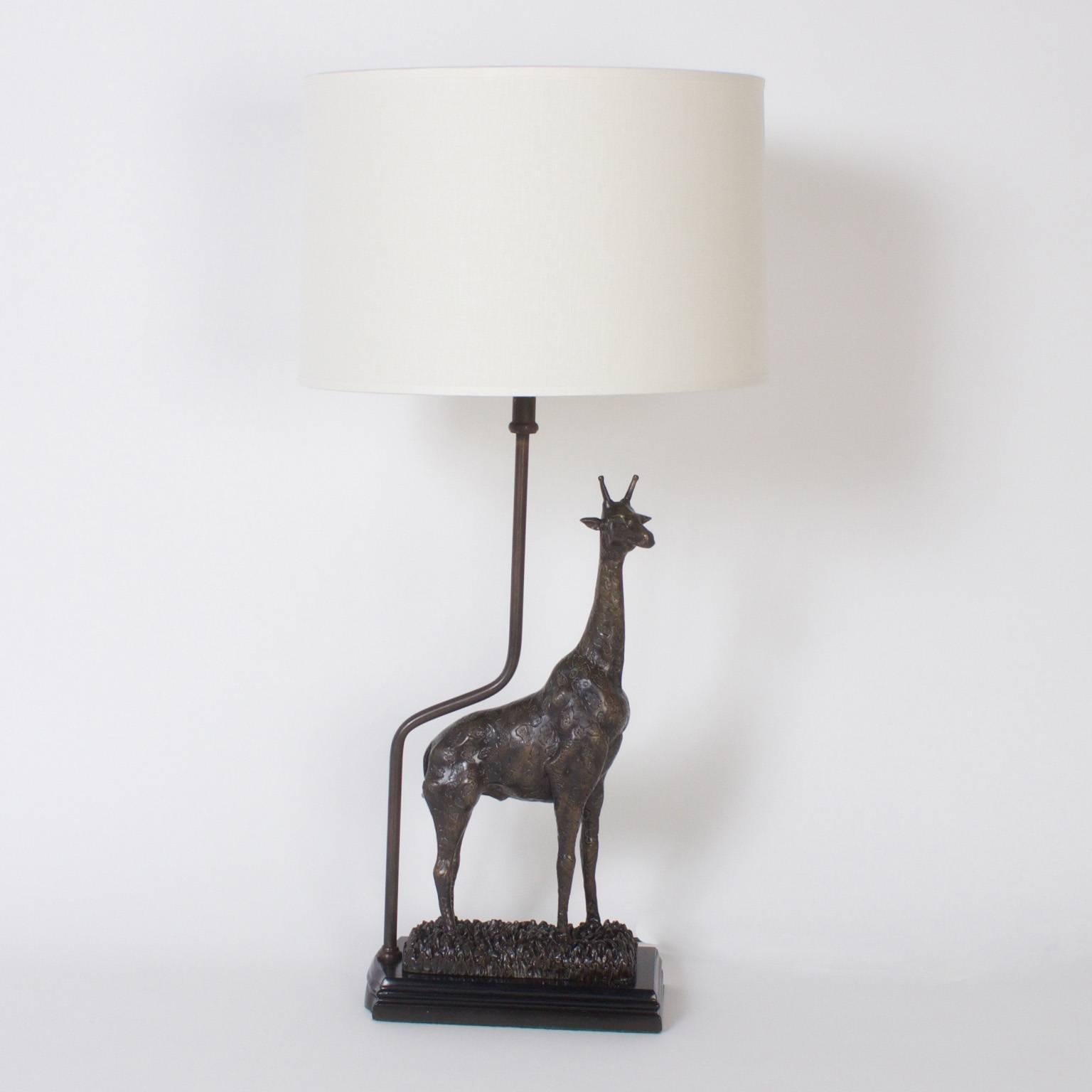 Giraffen-Tischlampen aus Bronze, Paar (Moderne der Mitte des Jahrhunderts)