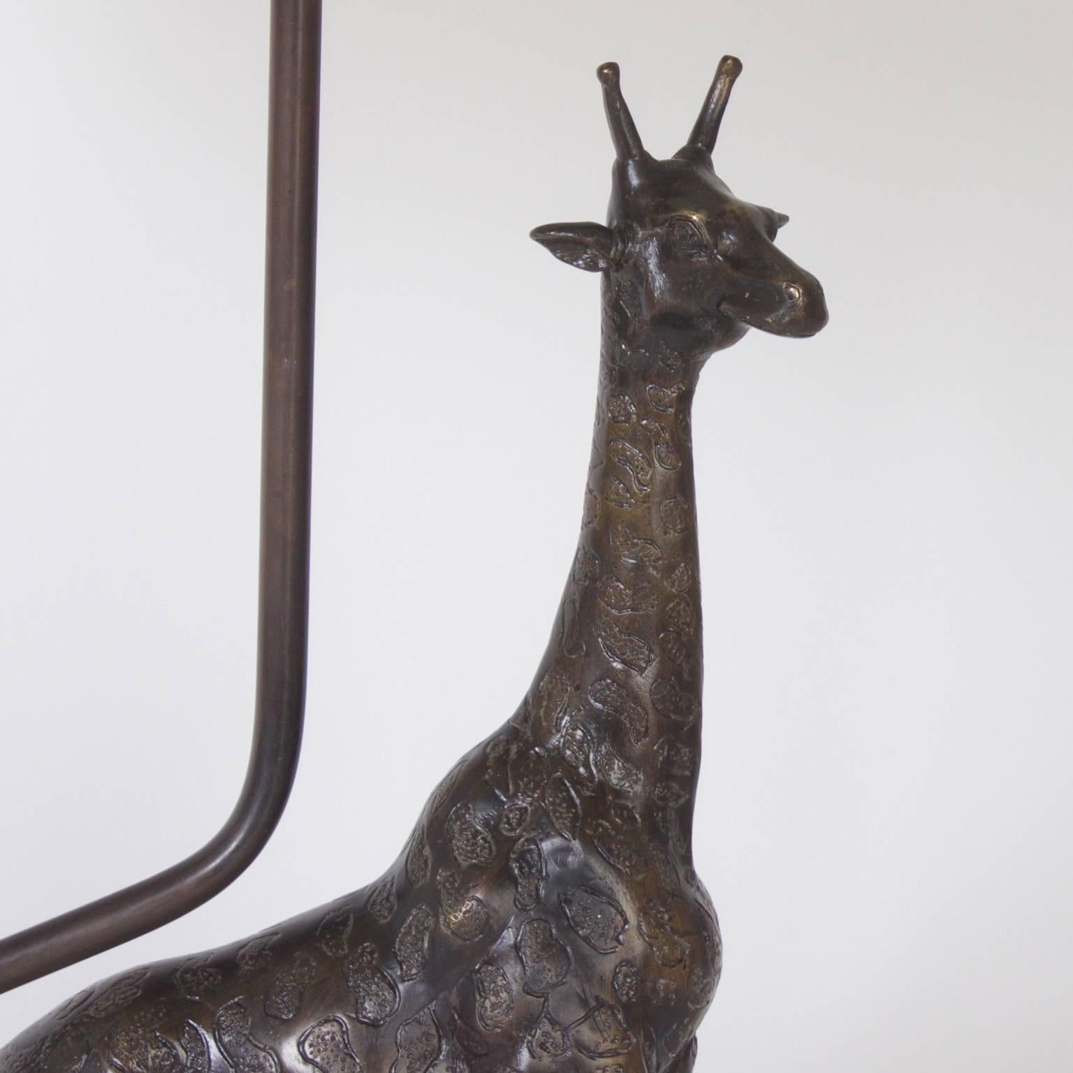 Mid-Century Modern Pair of Bronze Giraffe Table Lamps