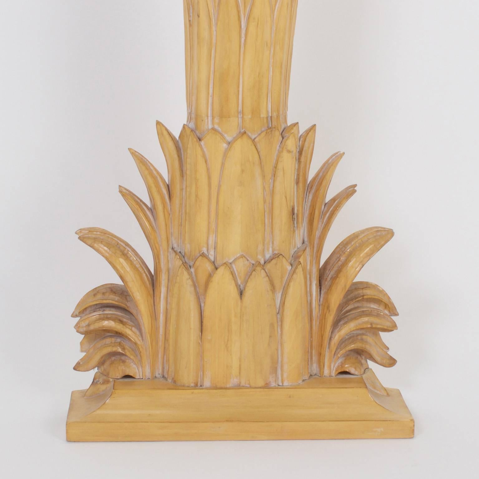 French Mid-Century Carved Pine Palm Tree Floor Lamp, in the Maison Jansen Manner