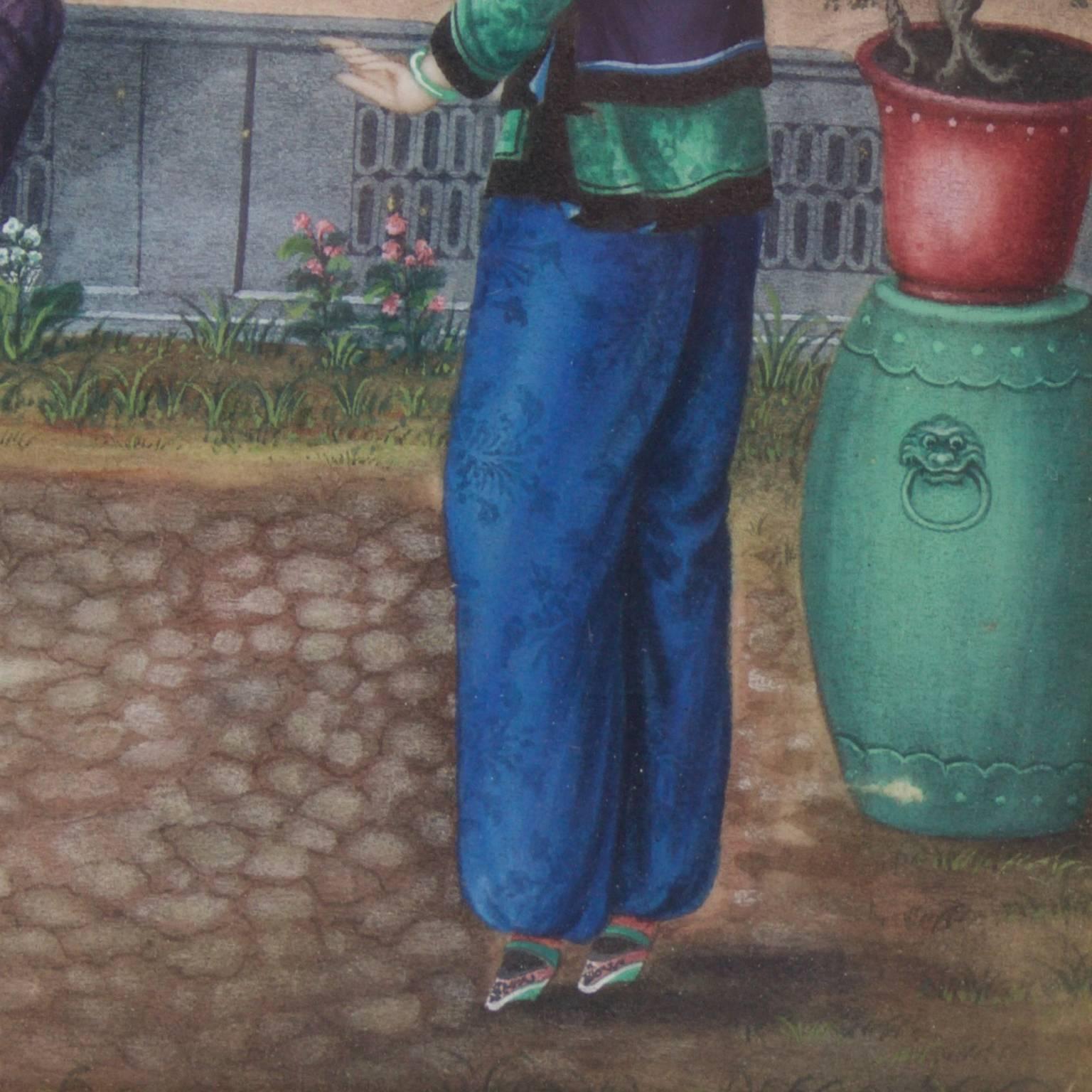 Chinese Watercolor of Two Women with a Shuttlecock, Not a Pith Painting 1