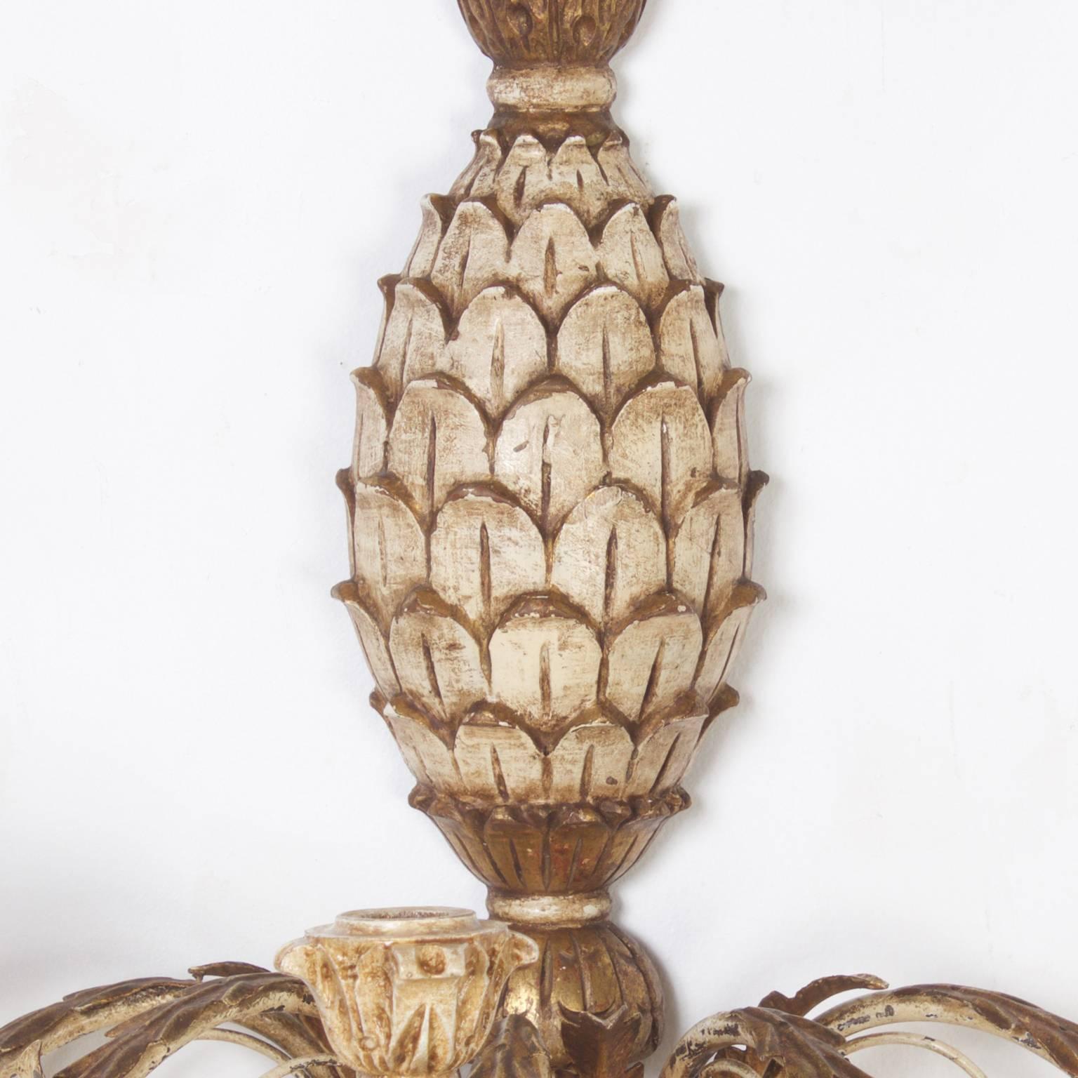 Pair of Italian Pineapple Sconces In Excellent Condition In Palm Beach, FL