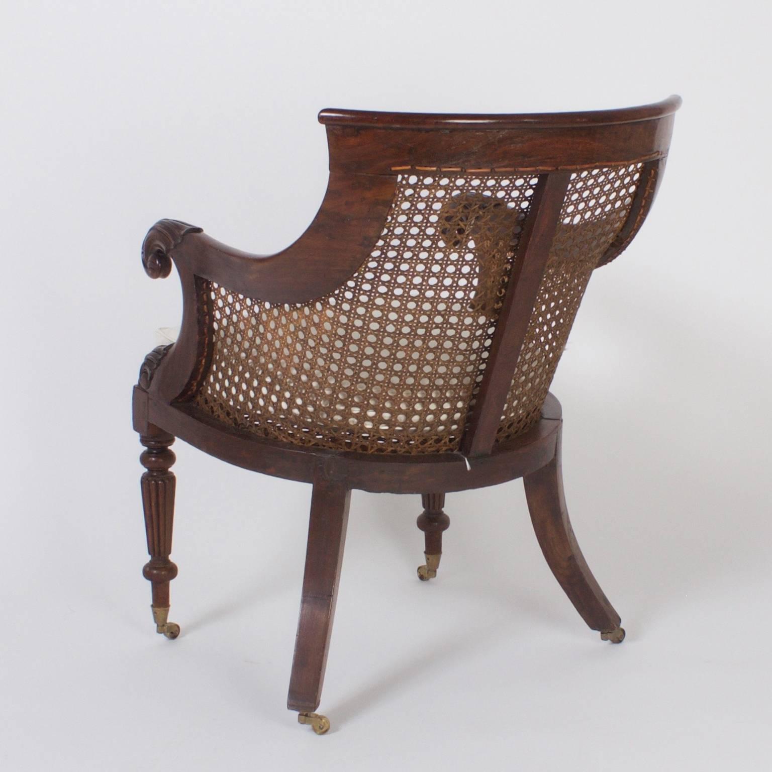 19th Century Pair of Regency Style Cane Library Chairs