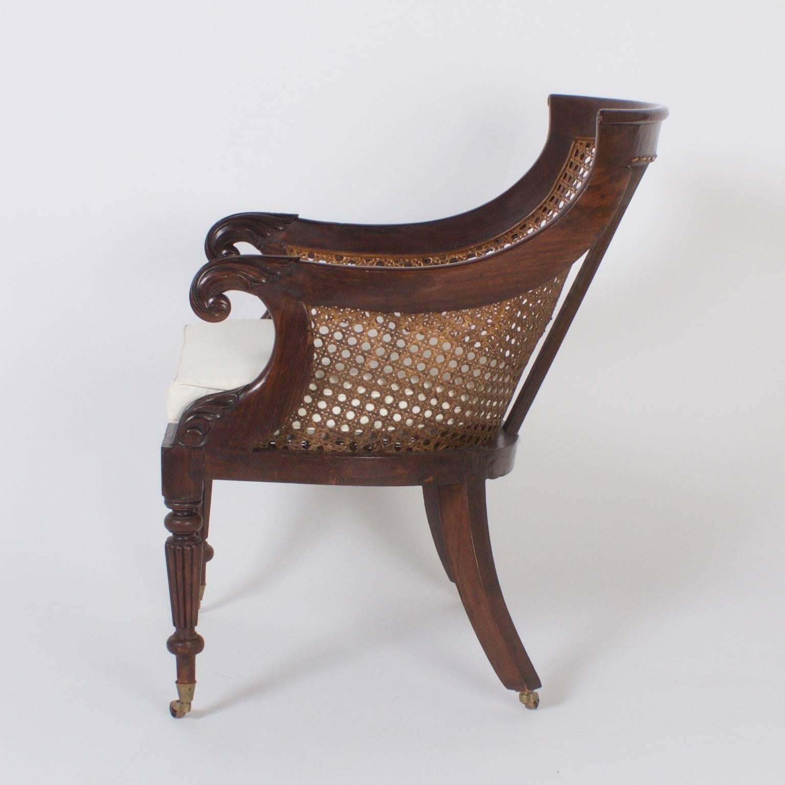 English Pair of Regency Style Cane Library Chairs