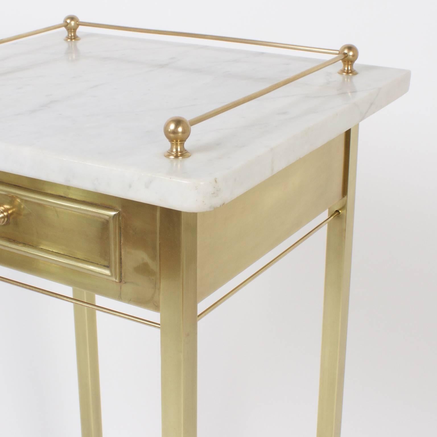 English Pair of Brass and Marble Nightstands