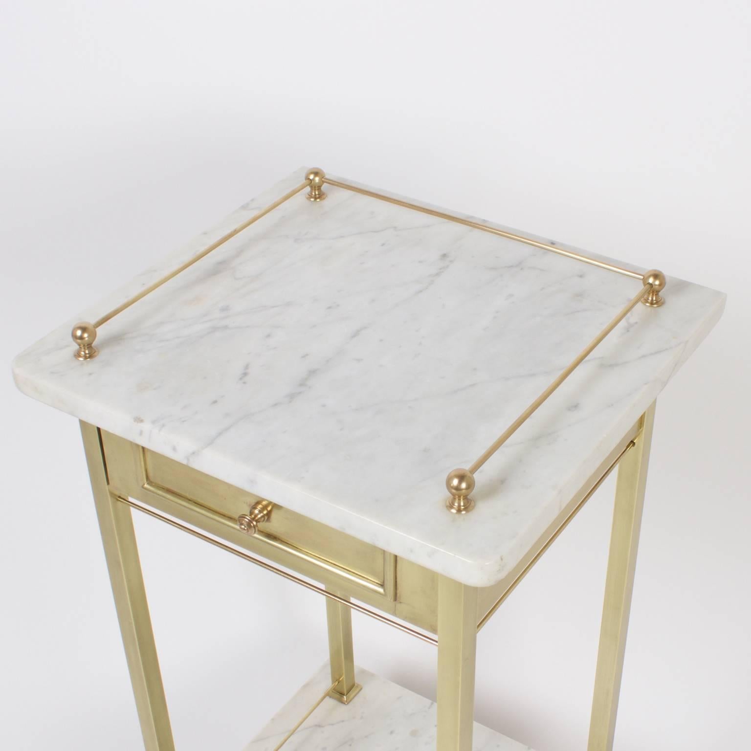 Pair of Brass and Marble Nightstands In Excellent Condition In Palm Beach, FL