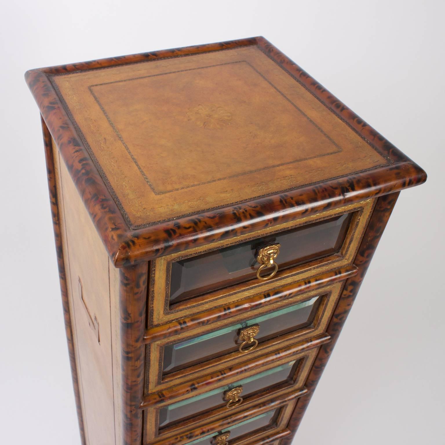 Midcentury Faux Bamboo and Tortoiseshell Seven-Drawer Chest In Excellent Condition In Palm Beach, FL