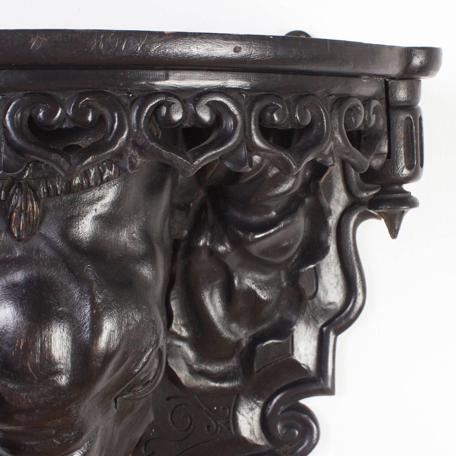 Antique Anglo-Indian Carved Wood Elephant Bracket In Excellent Condition In Palm Beach, FL