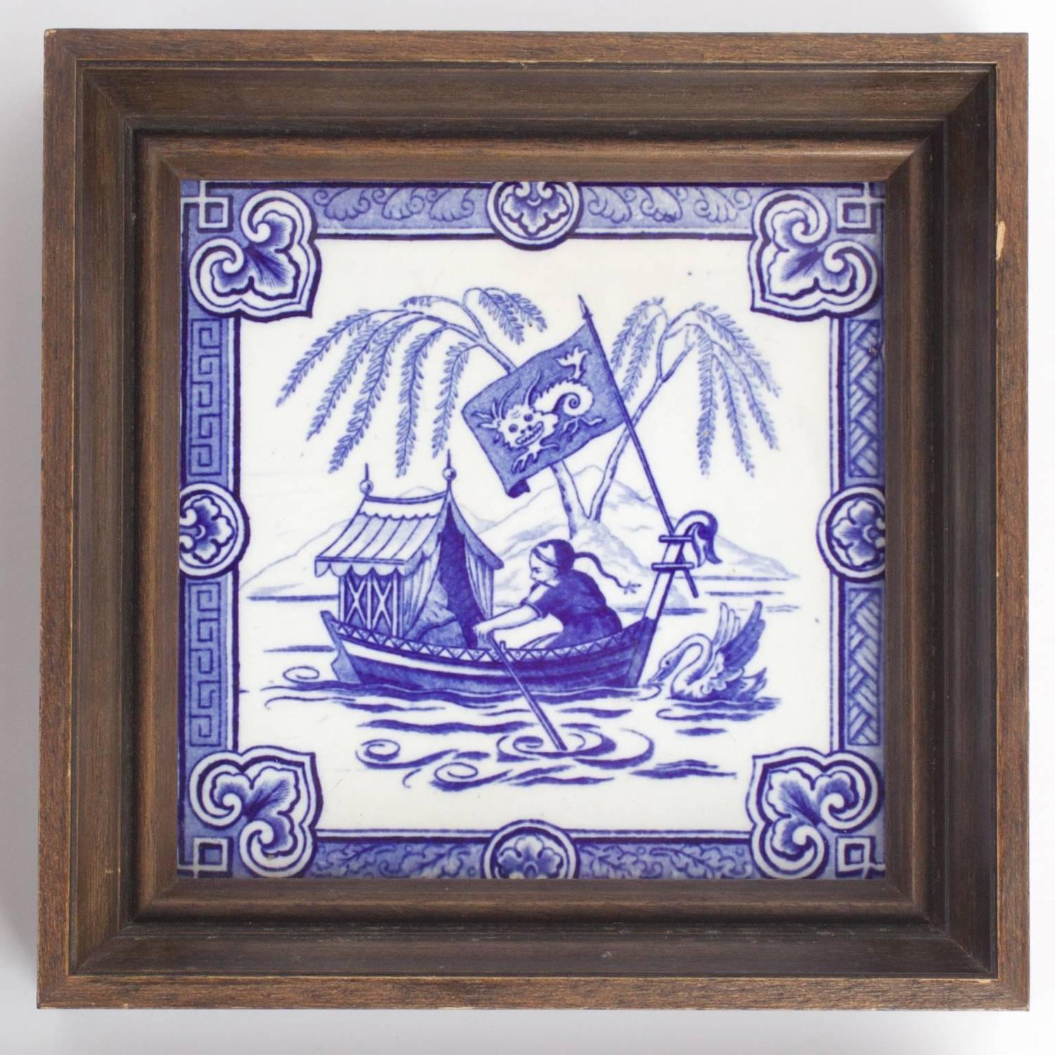 Set of Four Antique Chinoiserie Porcelain Tiles For Sale at 1stdibs