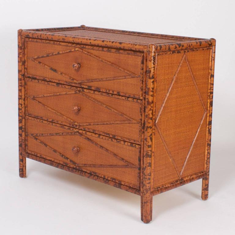 Pair of ThreeDrawer Bamboo Chests For Sale at 1stdibs