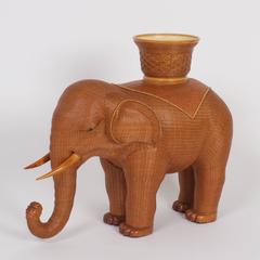 Large Mid-Century Woven Wicker Elephant Sculpture or Plant Stand